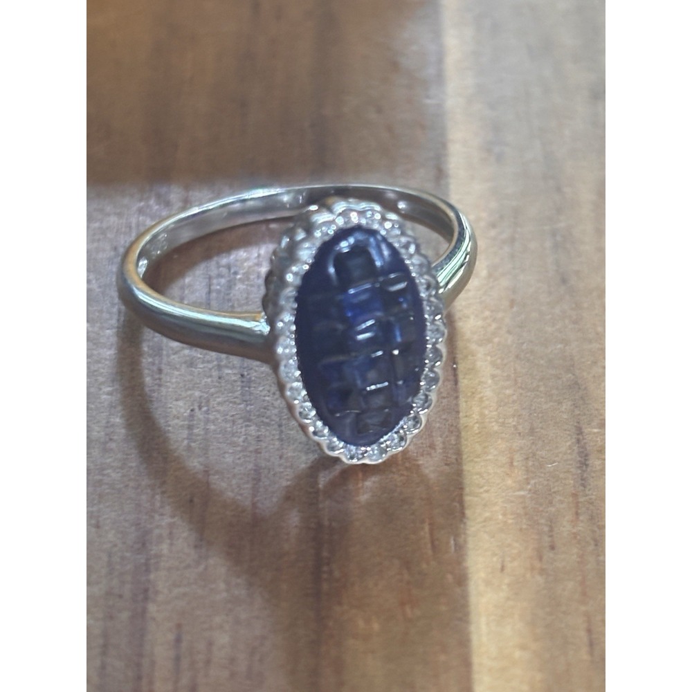 925 Sterling Silver Ring Princess Blue Sapphire 2mm Topaz Gemstone Jewelry 9.25